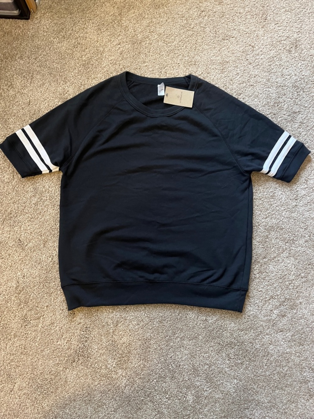 Men's Black Short-Sleeve Sweatshirt with White Stripe Detail
